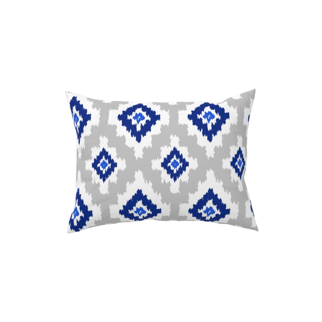 Boho Ikat in Blue & Grey Pillow, Woven, White, 12x16, Double Sided, Blue, True Blue