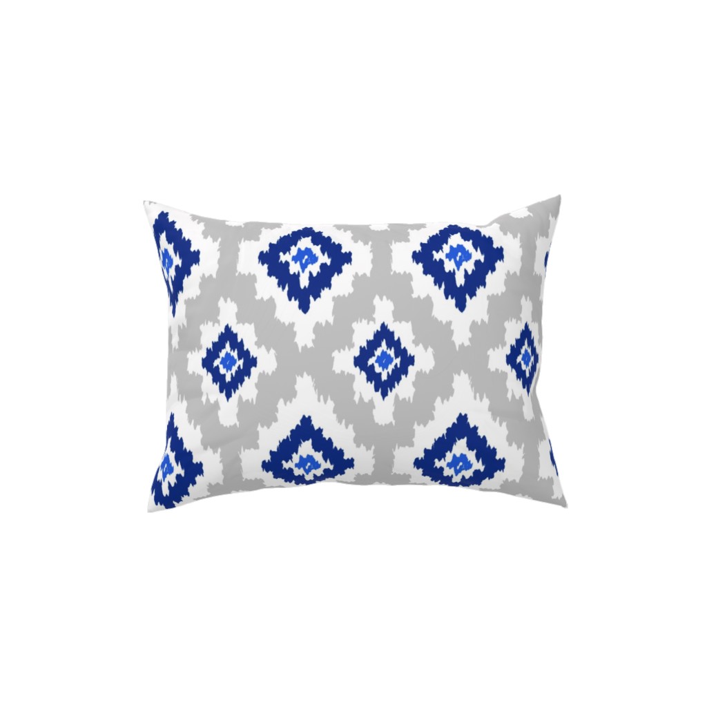 Boho Ikat in Blue & Grey Pillow, Woven, White, 12x16, Double Sided, Blue