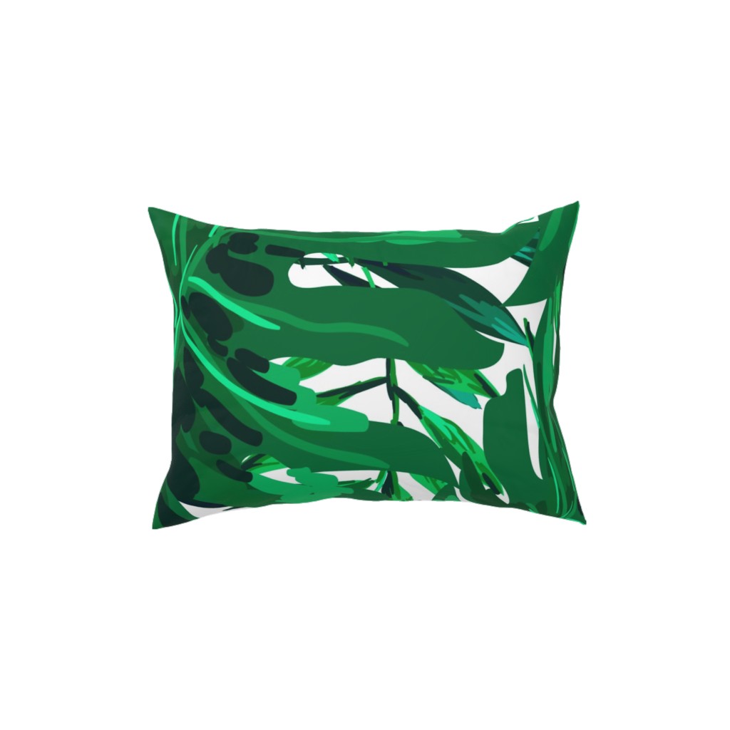 Tropical Leaves - Bright Green Pillow, Woven, White, 12x16, Double Sided, Green
