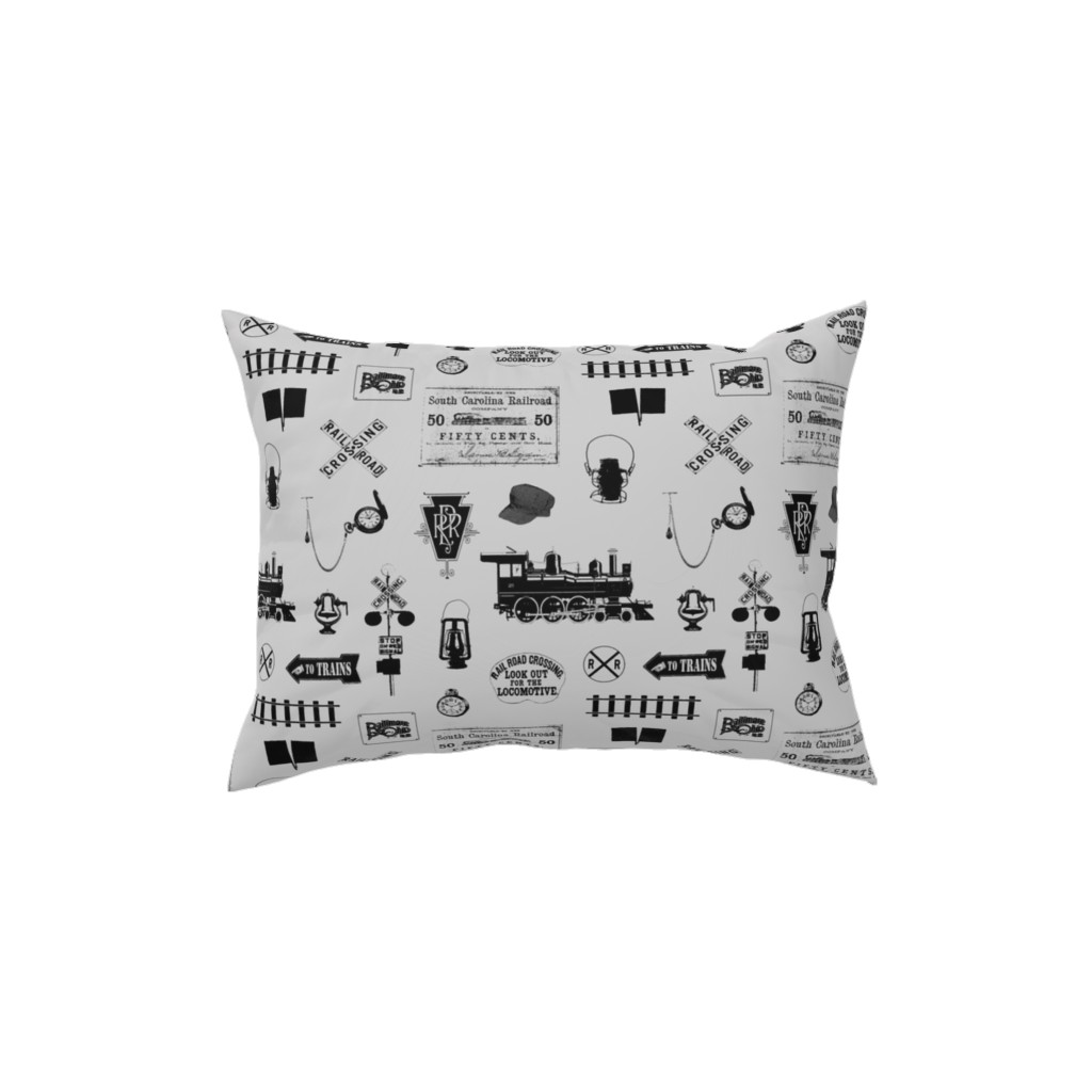Railroad Pillow, Woven, White, 12x16, Double Sided, Gray