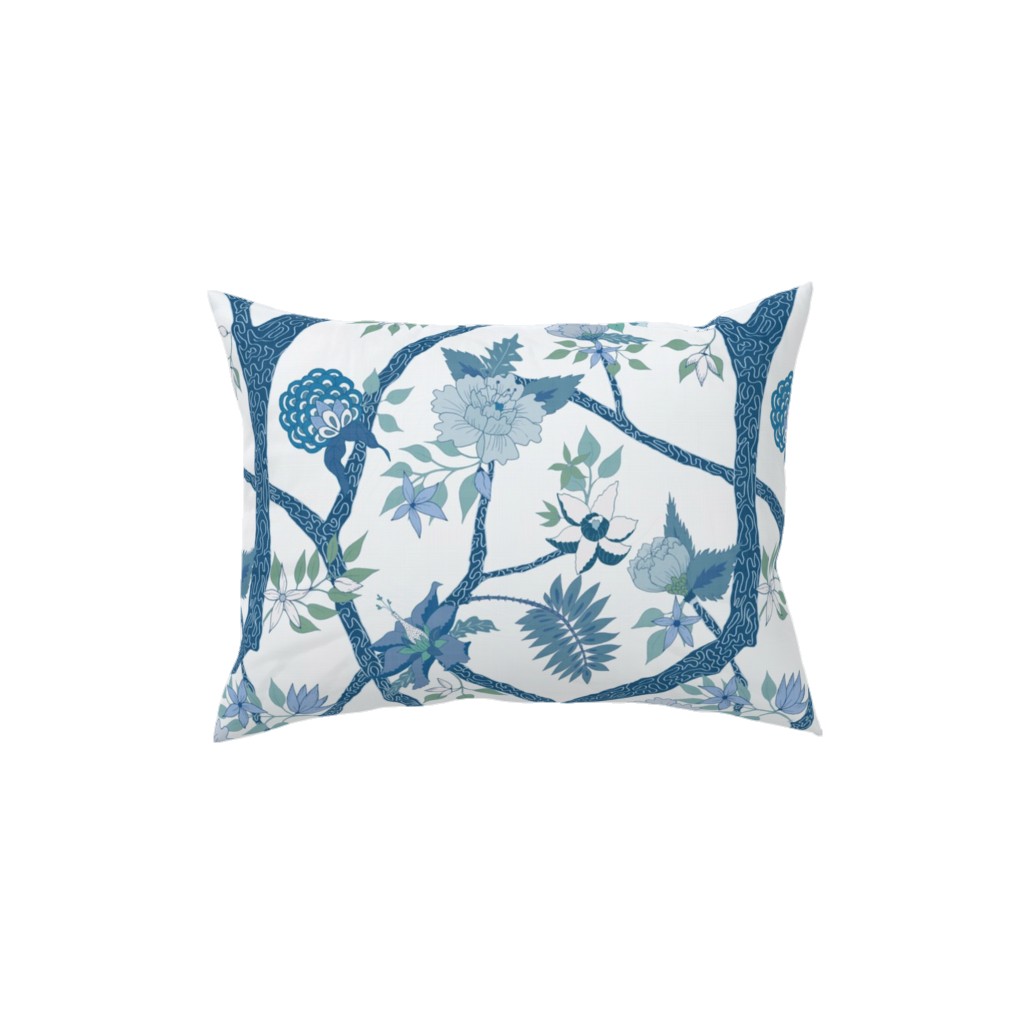 Peony Branch Mural - Blue and Green Pillow, Woven, White, 12x16, Double Sided, Blue