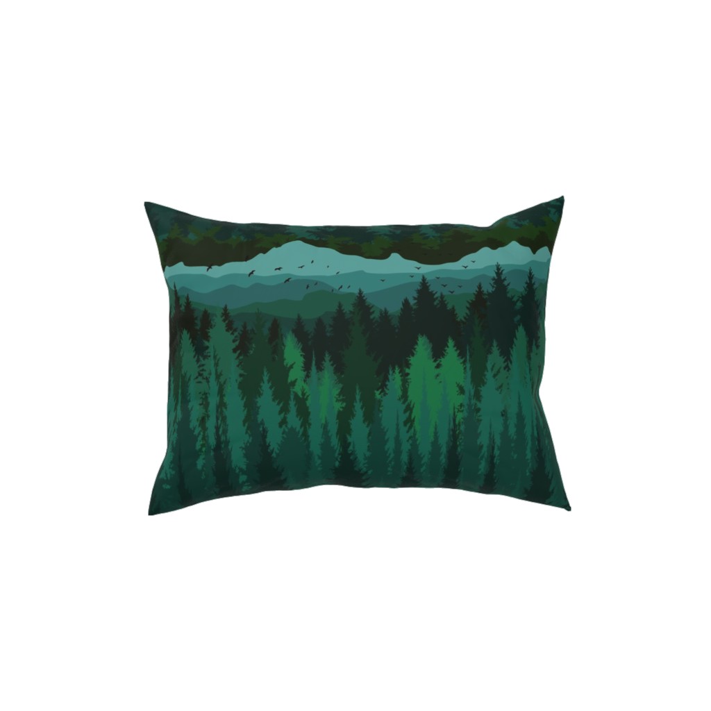 Mountain Landscape - Green Pillow, Woven, White, 12x16, Double Sided, Green