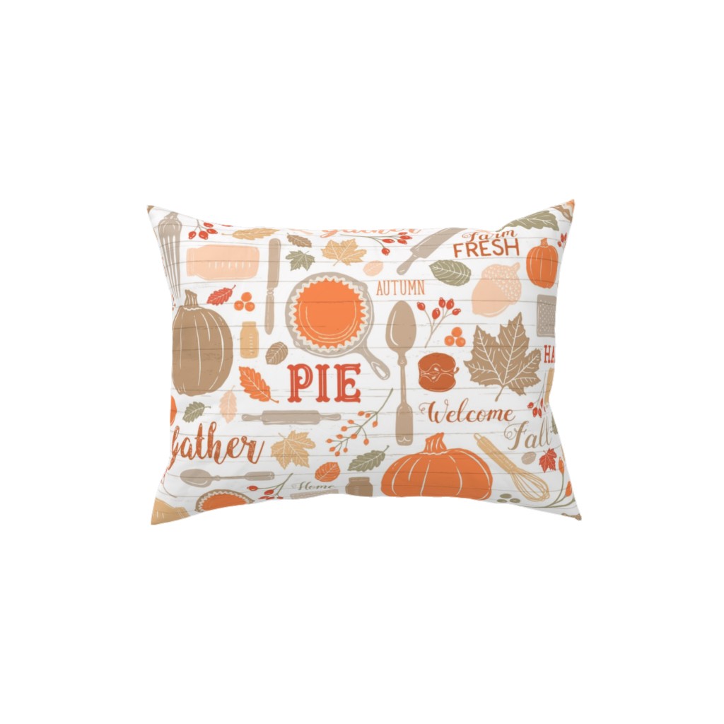Gather Round & Give Thanks - a Fall Festival of Food, Fun, Family, Friends, and Pie! Pillow, Woven, White, 12x16, Double Sided, Orange, Orange