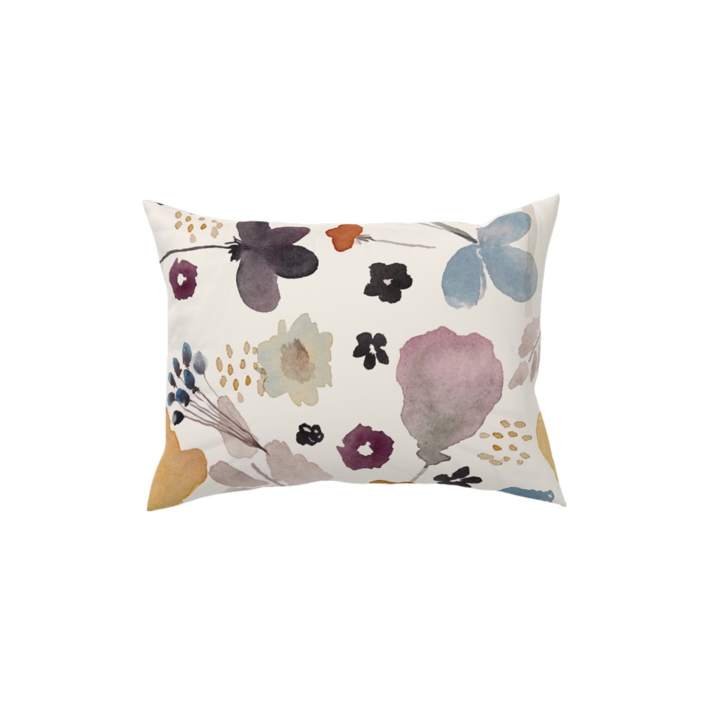 Watercolor Floral - Multi Pillow, Woven, White, 12x16, Double Sided, Multicolor