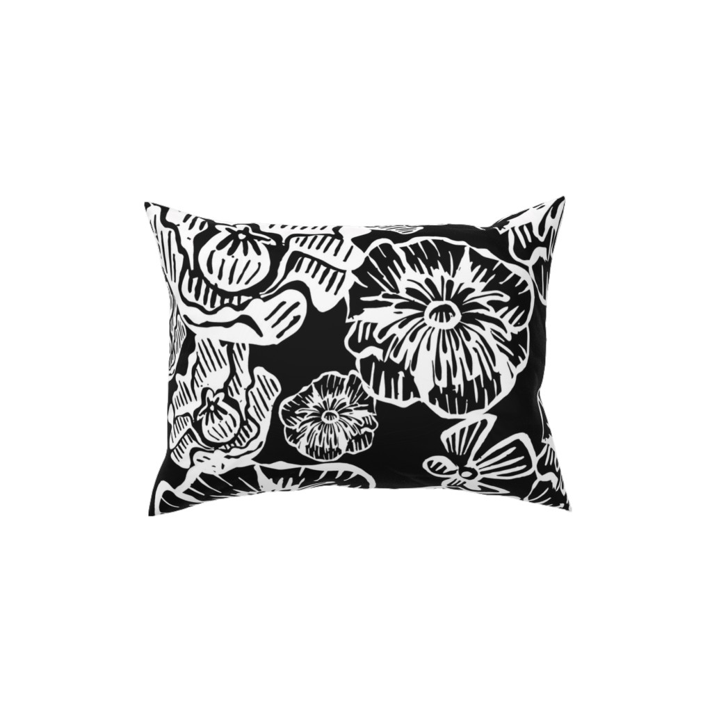 Poppy Arty Pillow, Woven, White, 12x16, Double Sided, Black