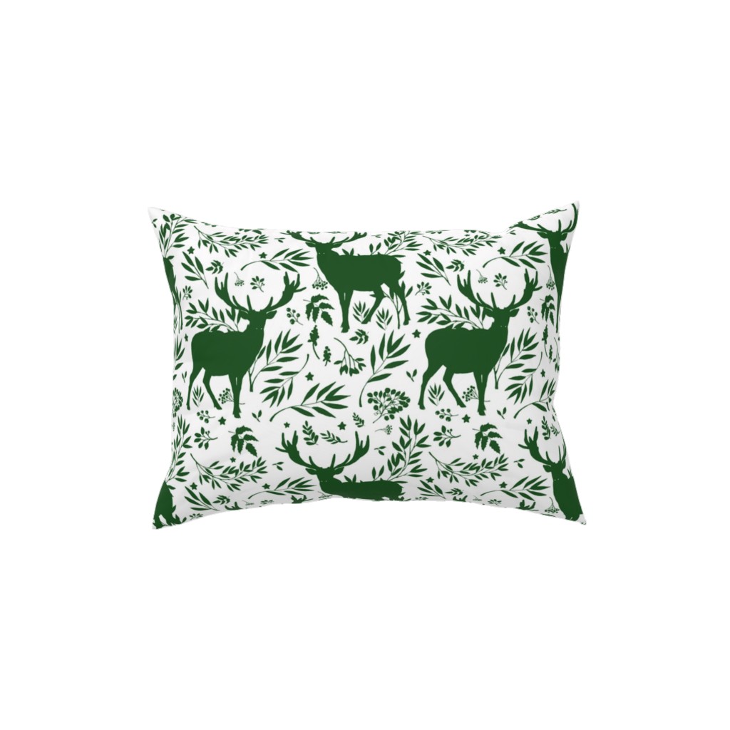 Winter Scene - Green on White Pillow, Woven, White, 12x16, Double Sided, Green