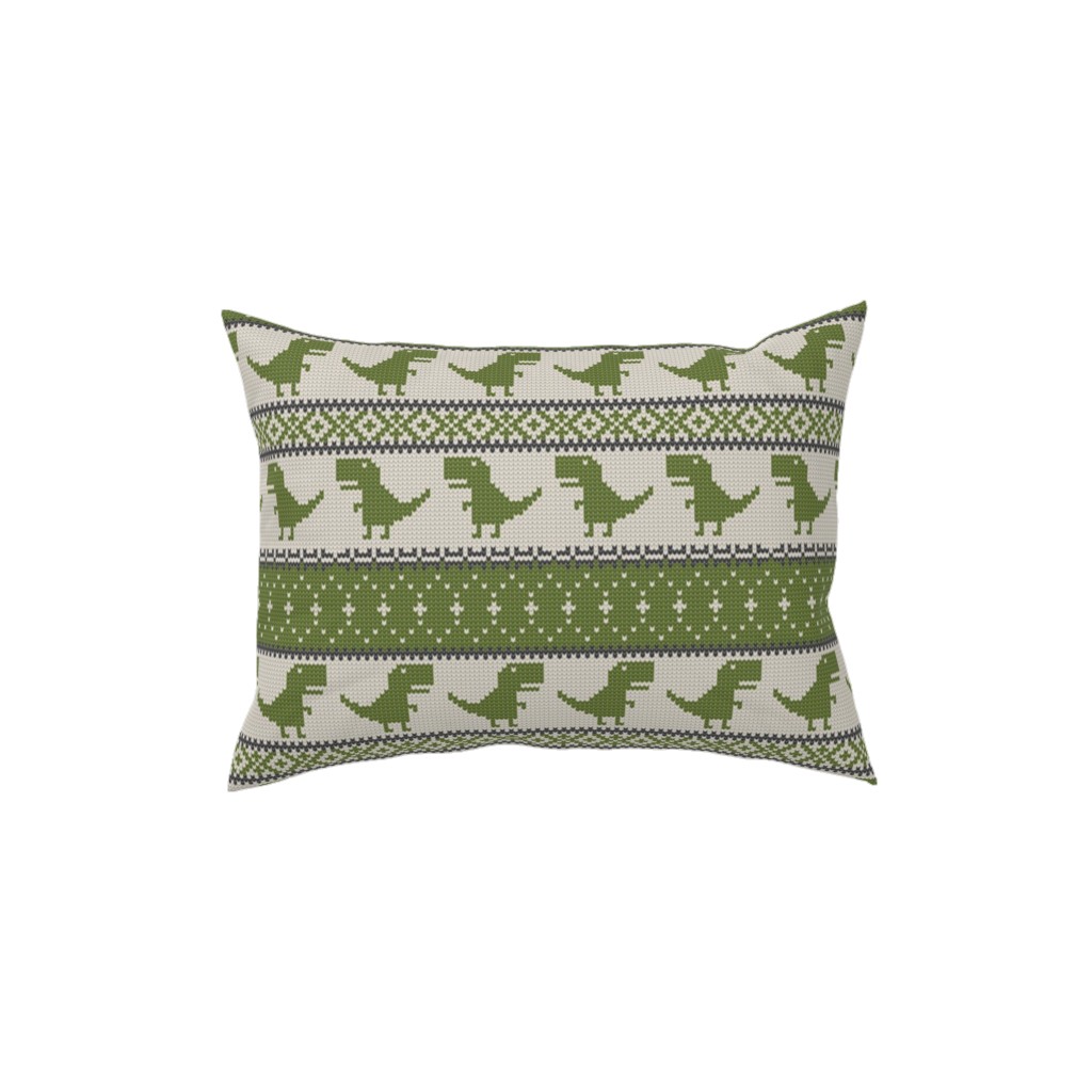 Fair Isle T-Rex Dino - Green Pillow, Woven, White, 12x16, Double Sided, Green, Classic Green