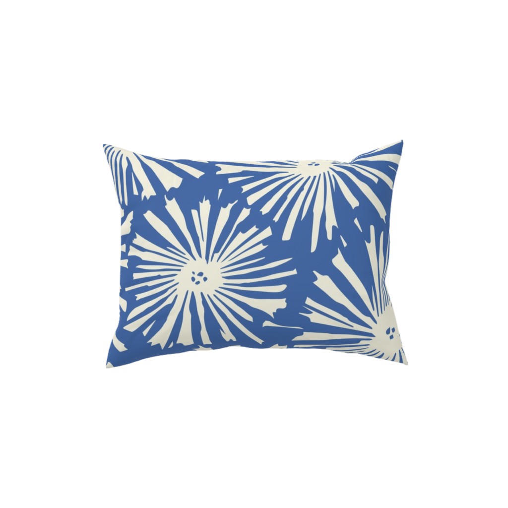 Cactus Blooms - Cream on Blue Pillow, Woven, White, 12x16, Double Sided, Blue