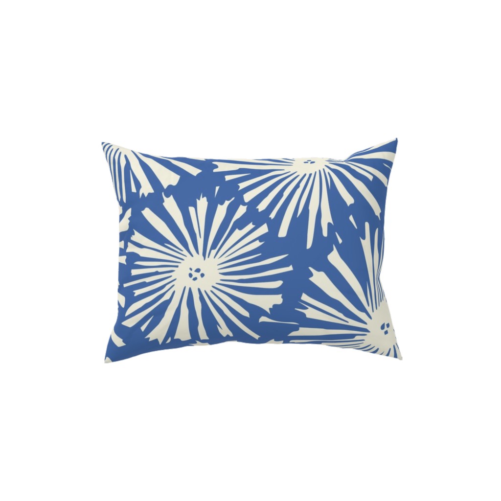 Cactus Blooms - Cream on Blue Pillow, Woven, White, 12x16, Double Sided, Blue, True Blue