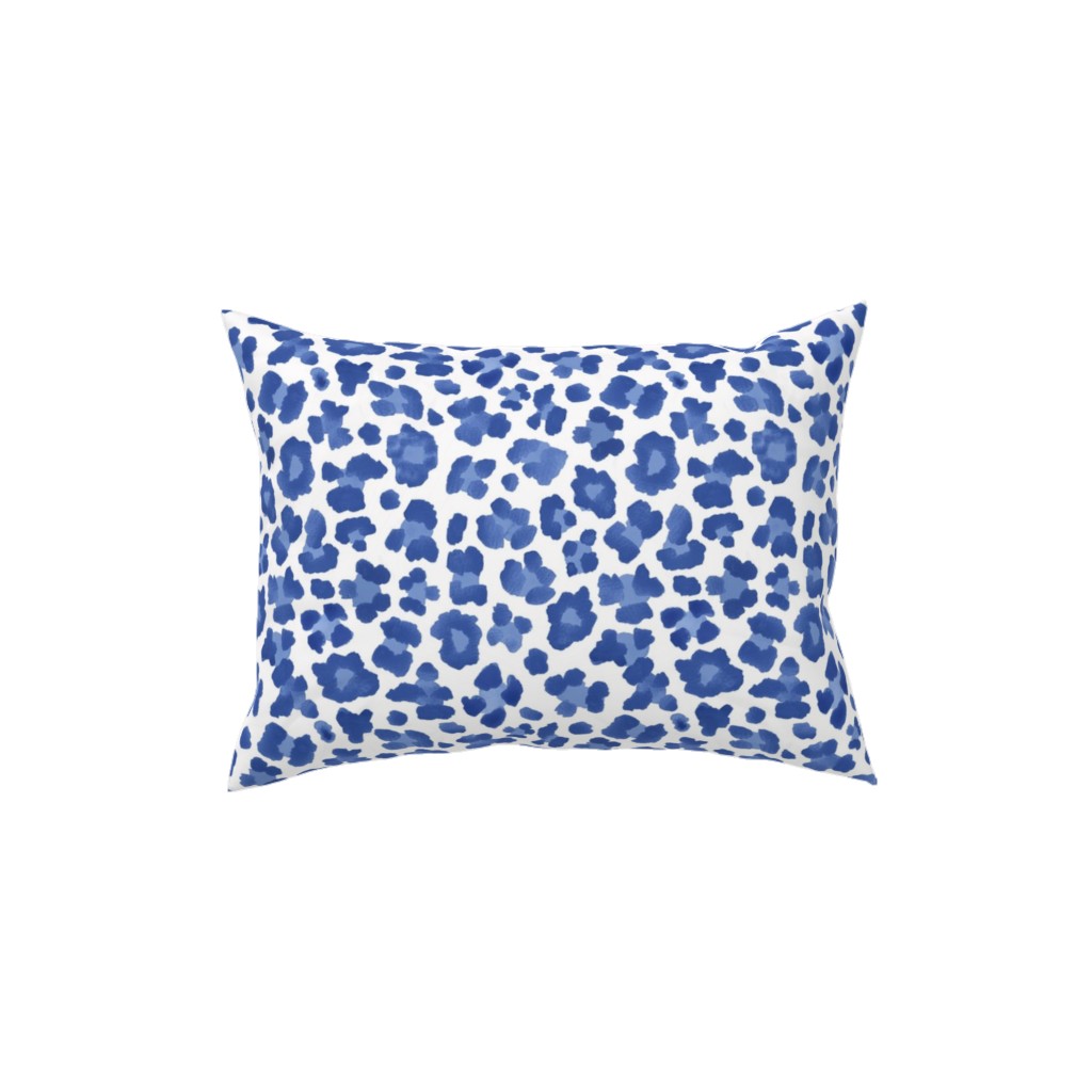 Leopard Print - Blue and White Pillow, Woven, White, 12x16, Double Sided, Blue