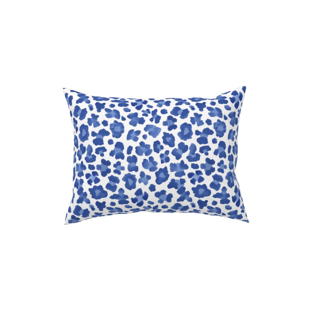 Leopard Print - Blue and White Pillow, Woven, White, 12x16, Double Sided, Blue, True Blue