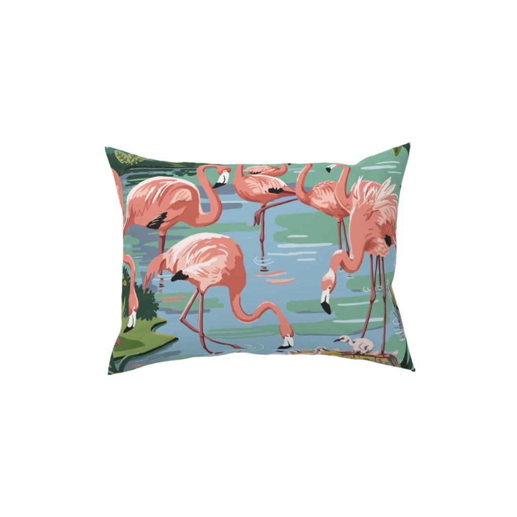 Flamingo Lagoon - Multicolor Pillow, Woven, White, 12x16, Double Sided, Multicolor