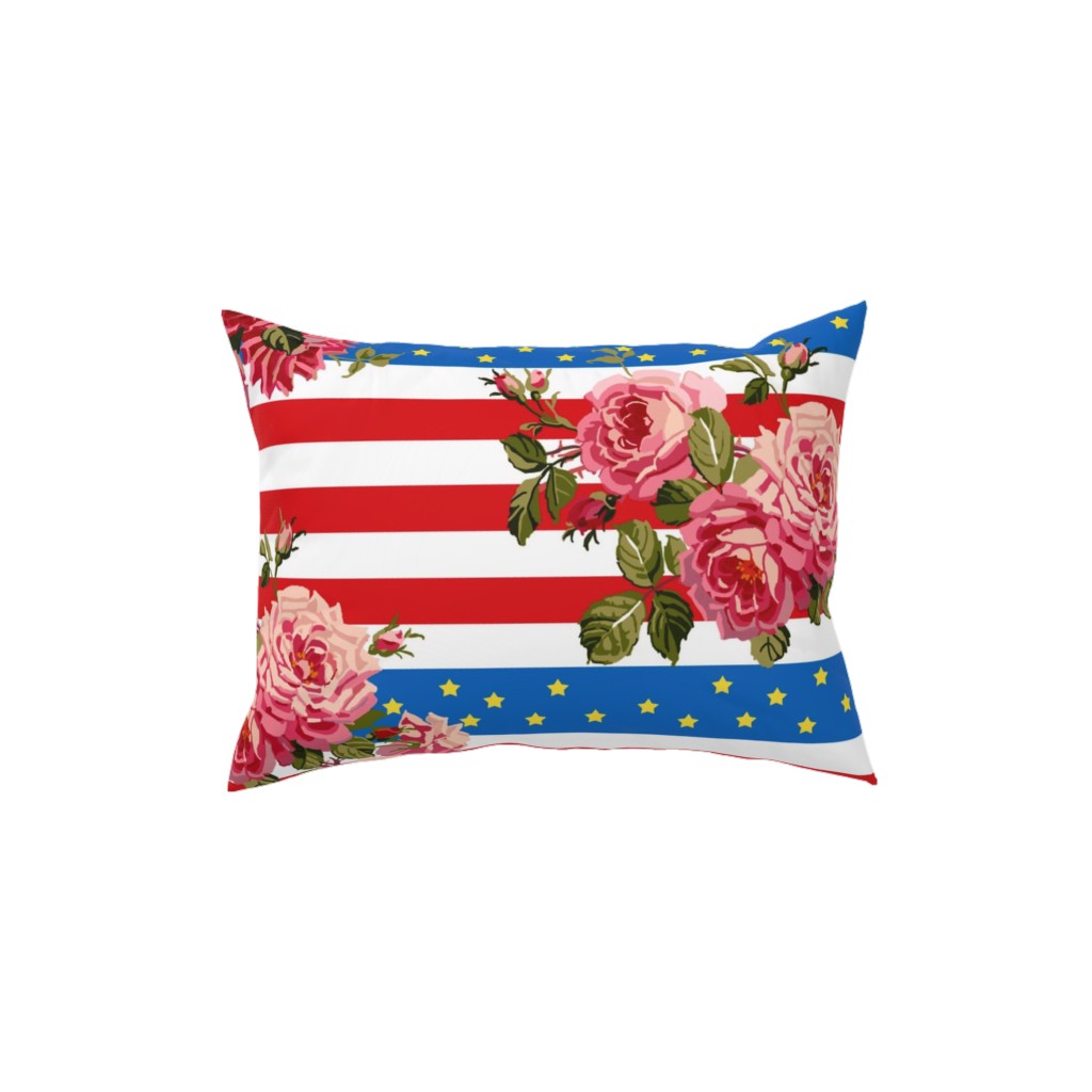 Americana Summer Roses - Multi Pillow, Woven, White, 12x16, Double Sided, Multicolor