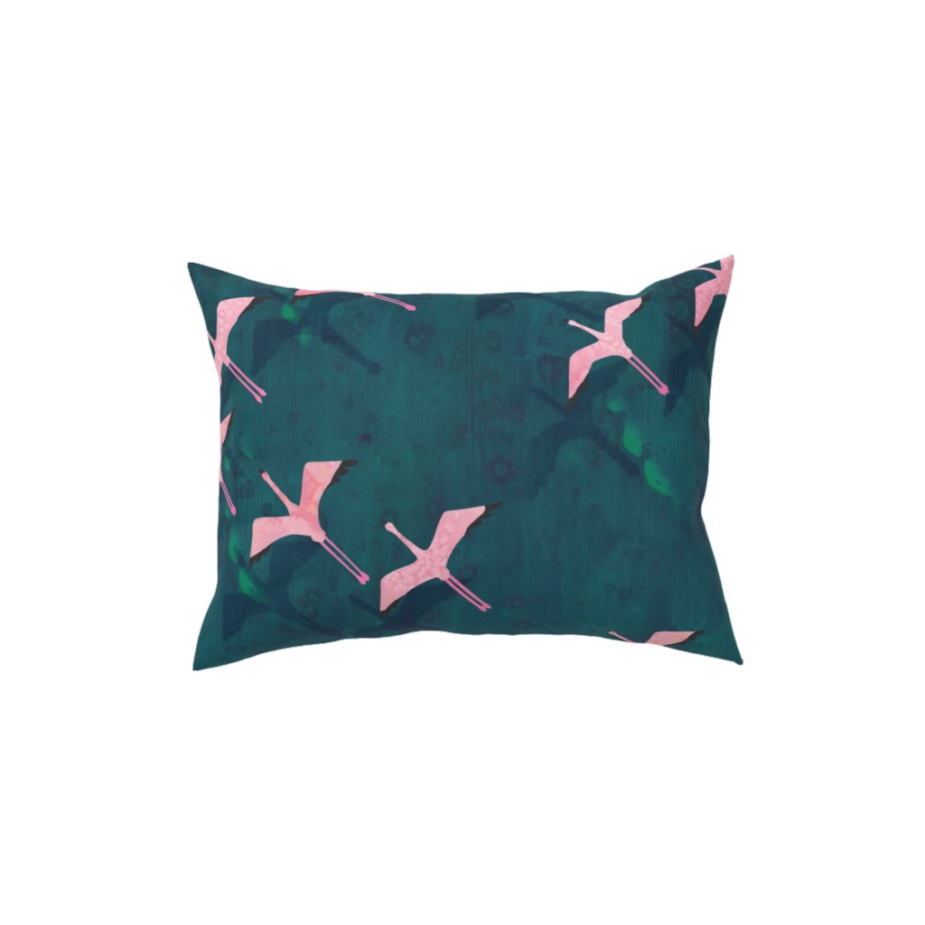 Flamingos Flying Pillow, Woven, White, 12x16, Double Sided, Green, Classic Green