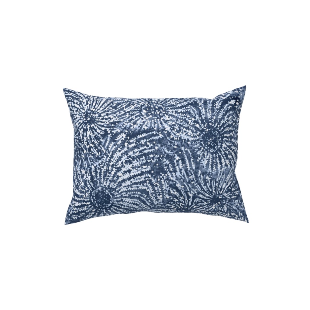 Shibori Floral Bursts - Navy Pillow, Woven, White, 12x16, Double Sided, Blue