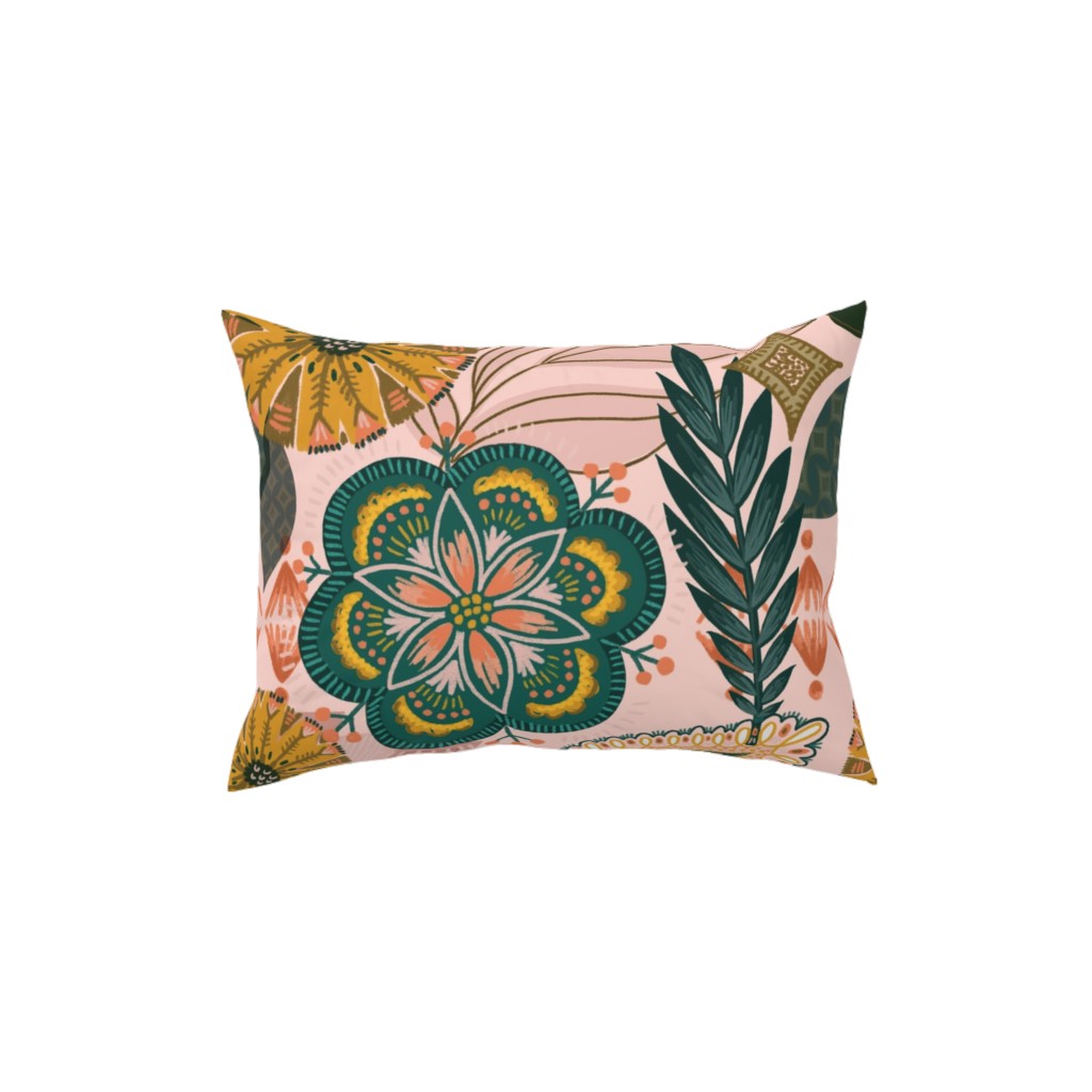 Boho Tropical - Floral - Pink Pillow, Woven, White, 12x16, Double Sided, Multicolor