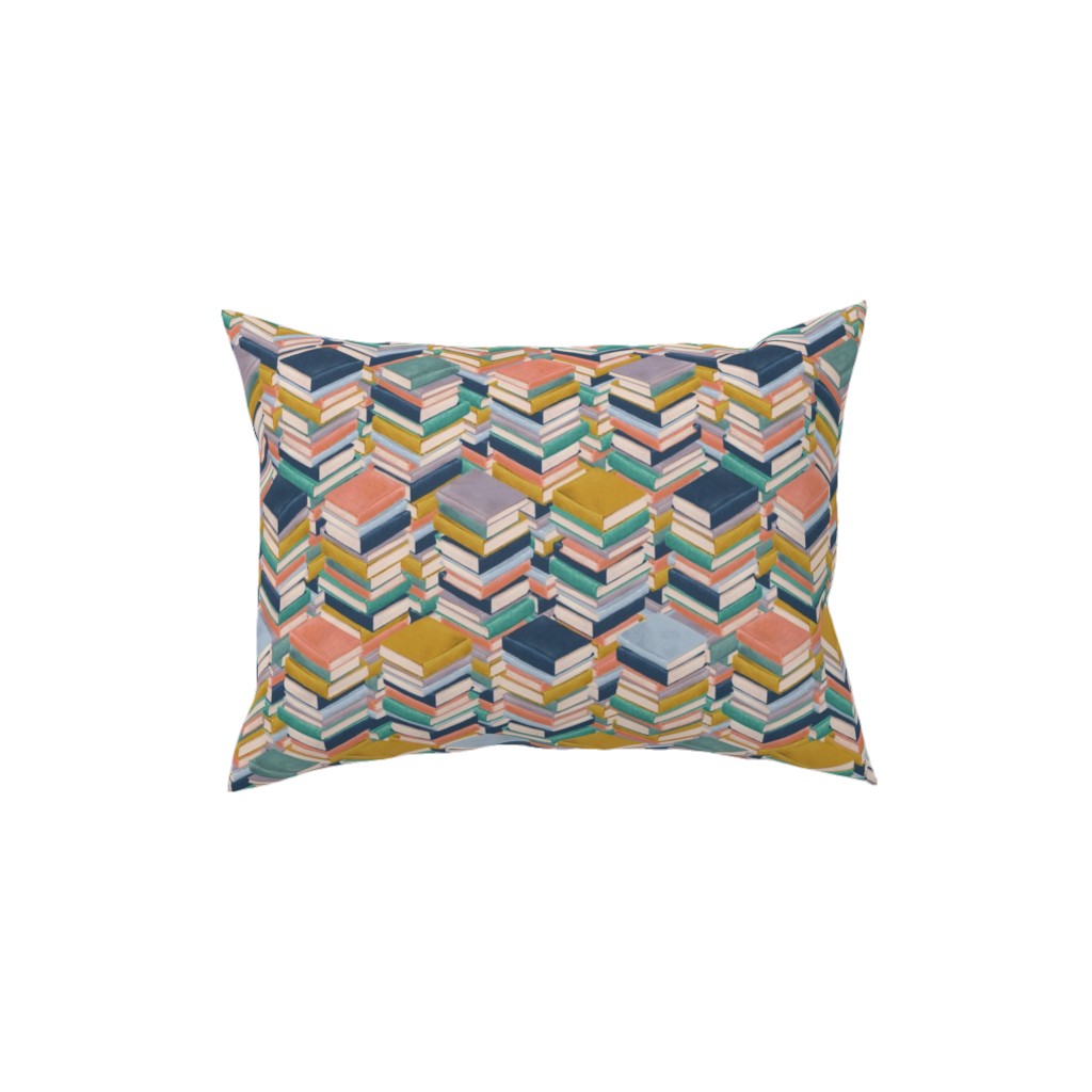 Book Stacks Pillow, Woven, White, 12x16, Double Sided, Multicolor, Burst