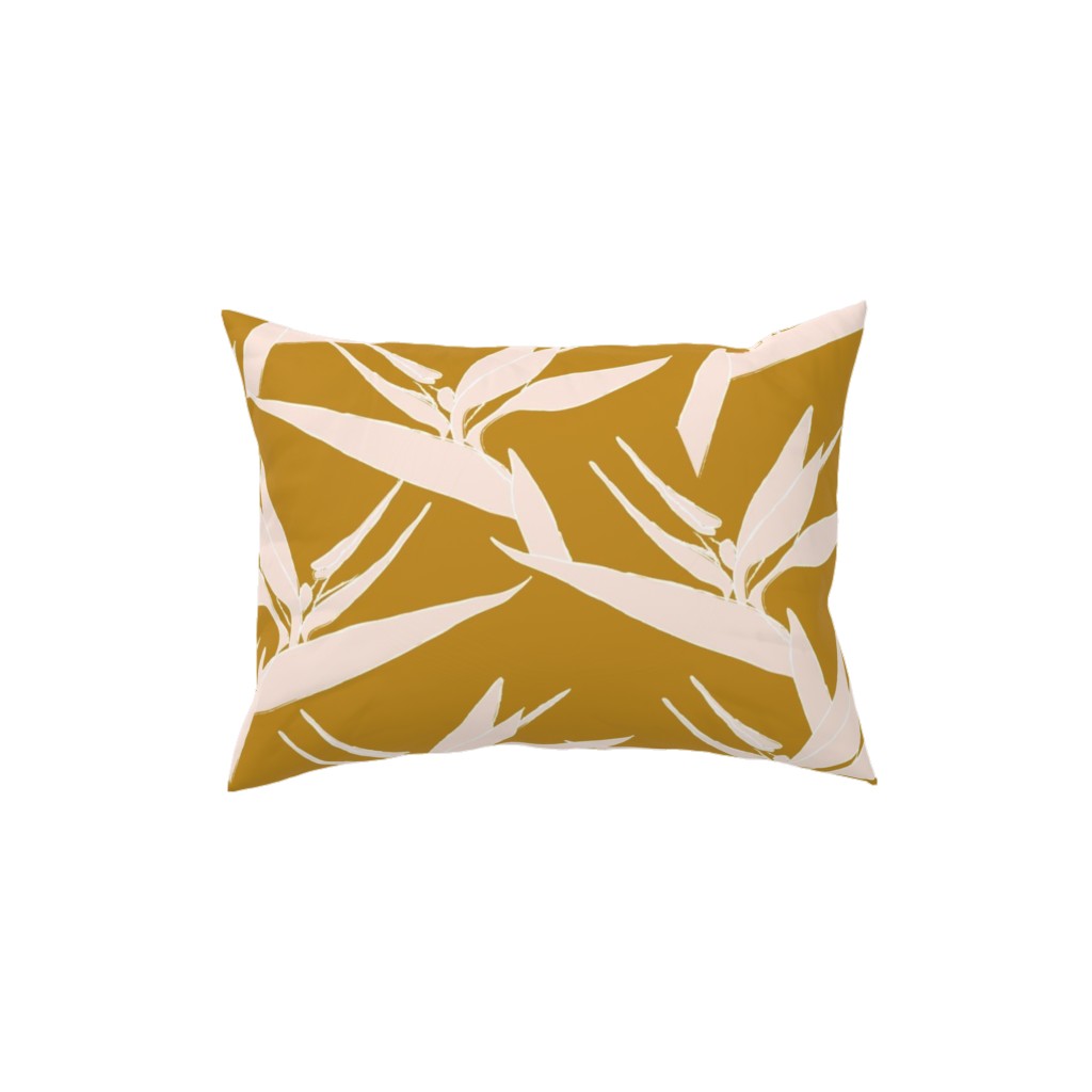 Freehand Birds of Paradise - Mustard and Pale Peach Pillow, Woven, White, 12x16, Double Sided, Yellow