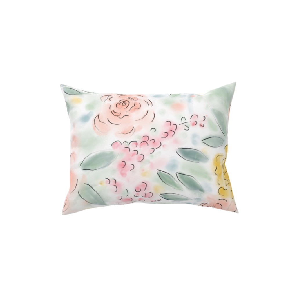 Barely There Watercolor Floral - Multi Pillow, Woven, White, 12x16, Double Sided, Multicolor