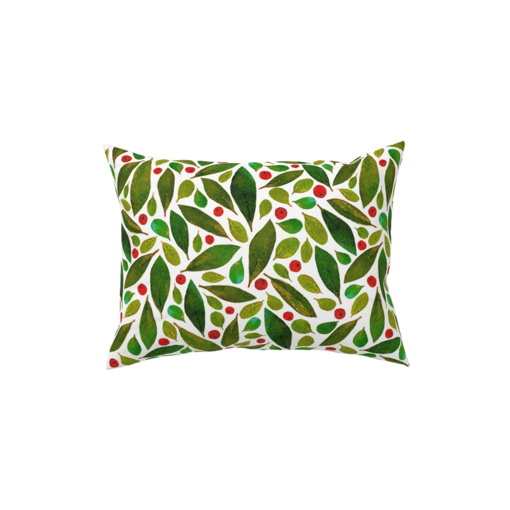 Holiday Greens and Berries Pillow, Woven, White, 12x16, Double Sided, Green