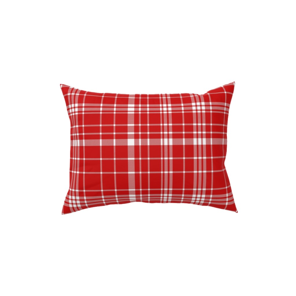 Tartan Check Pillow, Woven, White, 12x16, Double Sided, Red