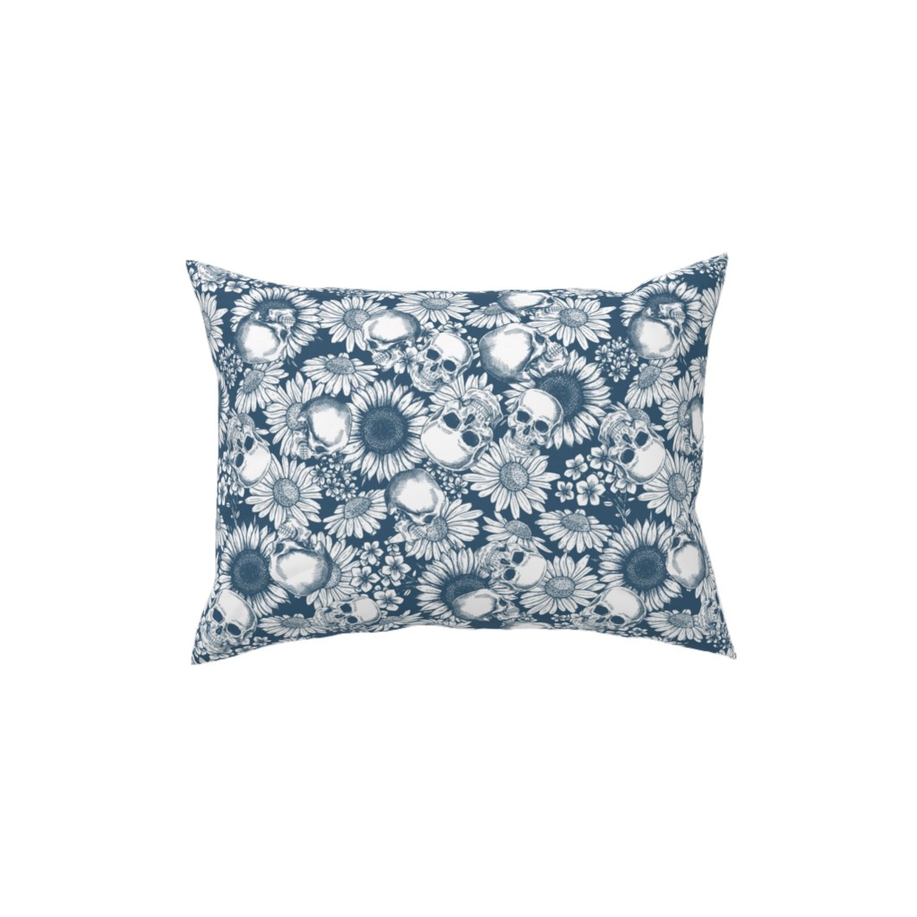 Floral Skull - Blue Pillow, Woven, White, 12x16, Double Sided, Blue