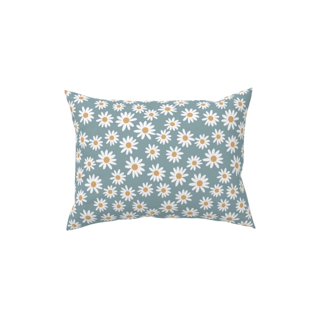 Daisies Pillow, Woven, White, 12x16, Double Sided, Blue, Cool Gray