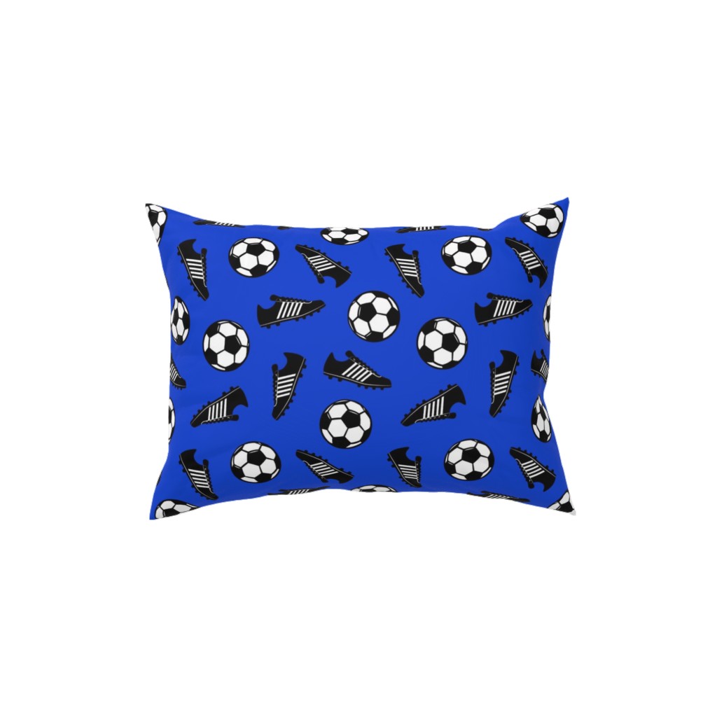 Soccer Balls and Cleats Pillow, Woven, White, 12x16, Double Sided, Blue, Royal