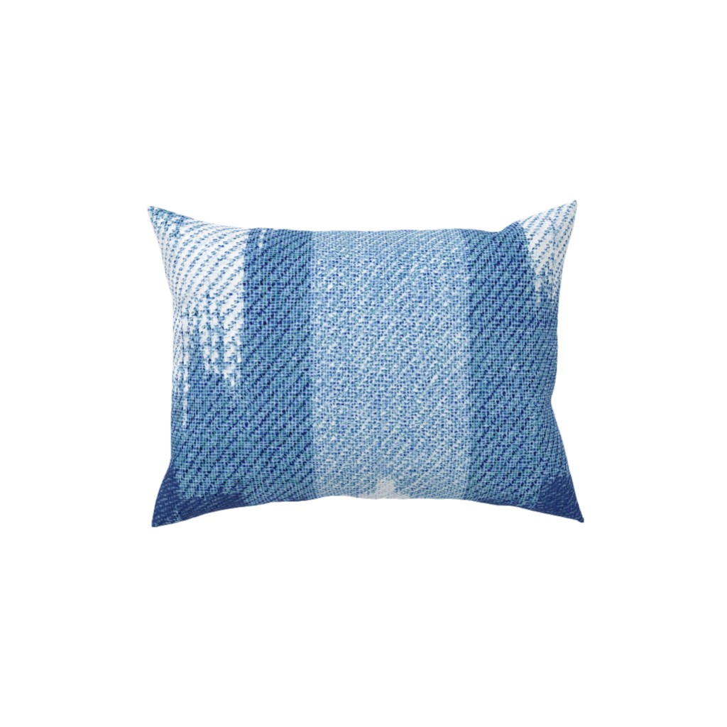 Blue Ikat Pillow, Woven, White, 12x16, Double Sided, Blue