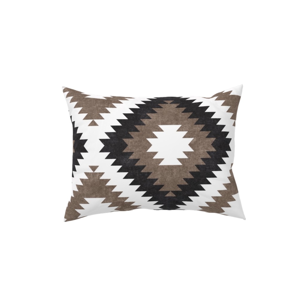 Tribal Southwest Boho Pillow, Woven, White, 12x16, Double Sided, Brown, White