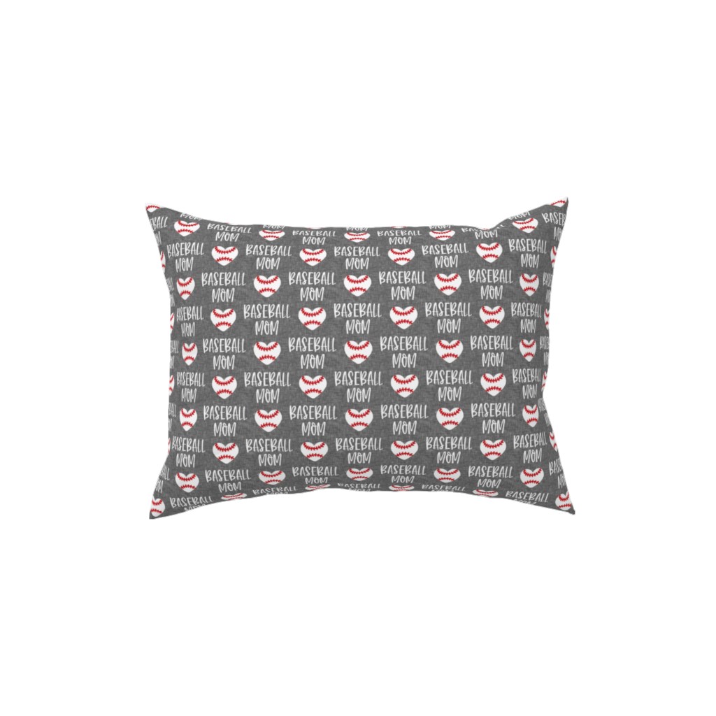 Baseball Mom - Baseball Heart - White on Grey Pillow, Woven, White, 12x16, Double Sided, Gray