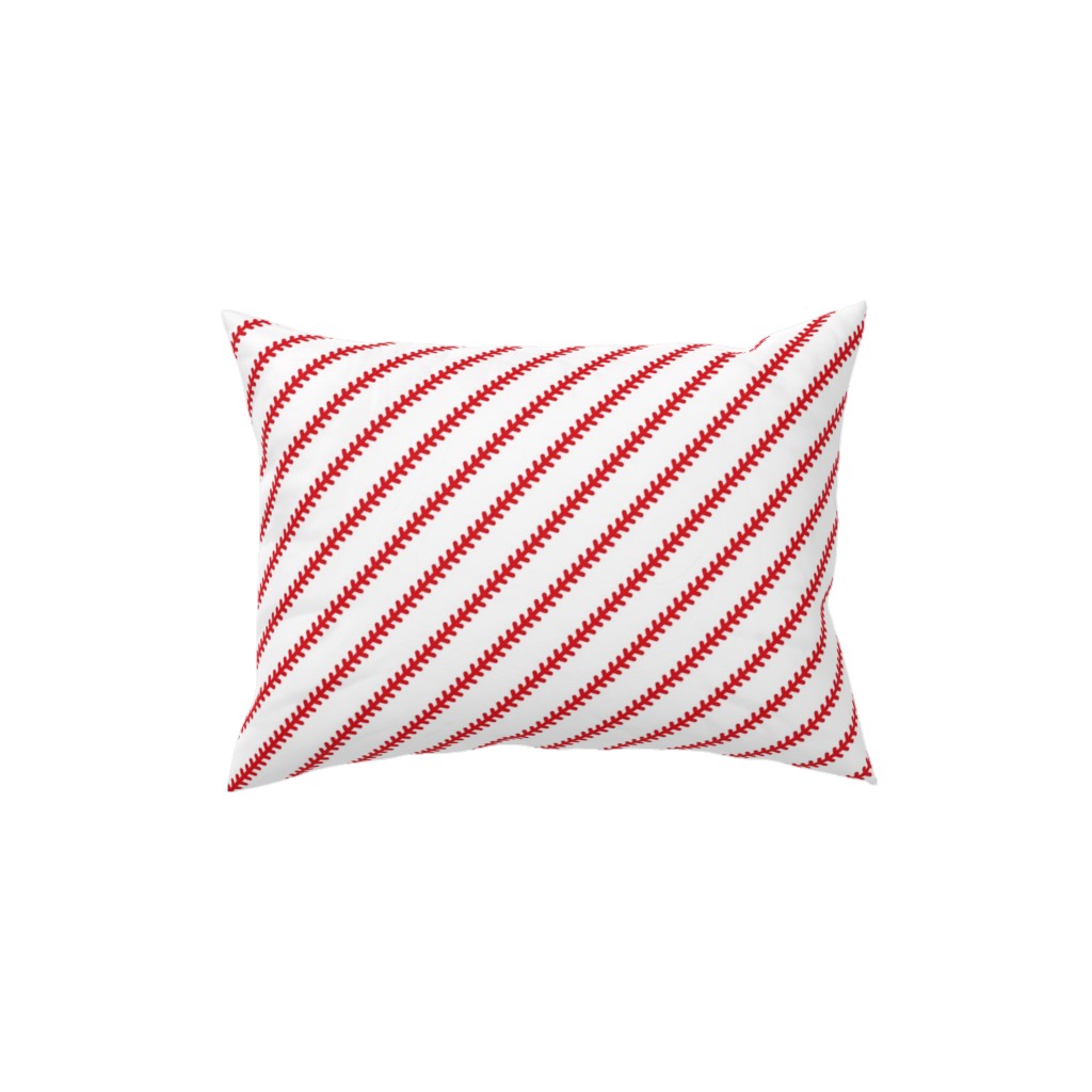 Baseball Stitch - Baseball - White Pillow, Woven, White, 12x16, Double Sided, Red, Red