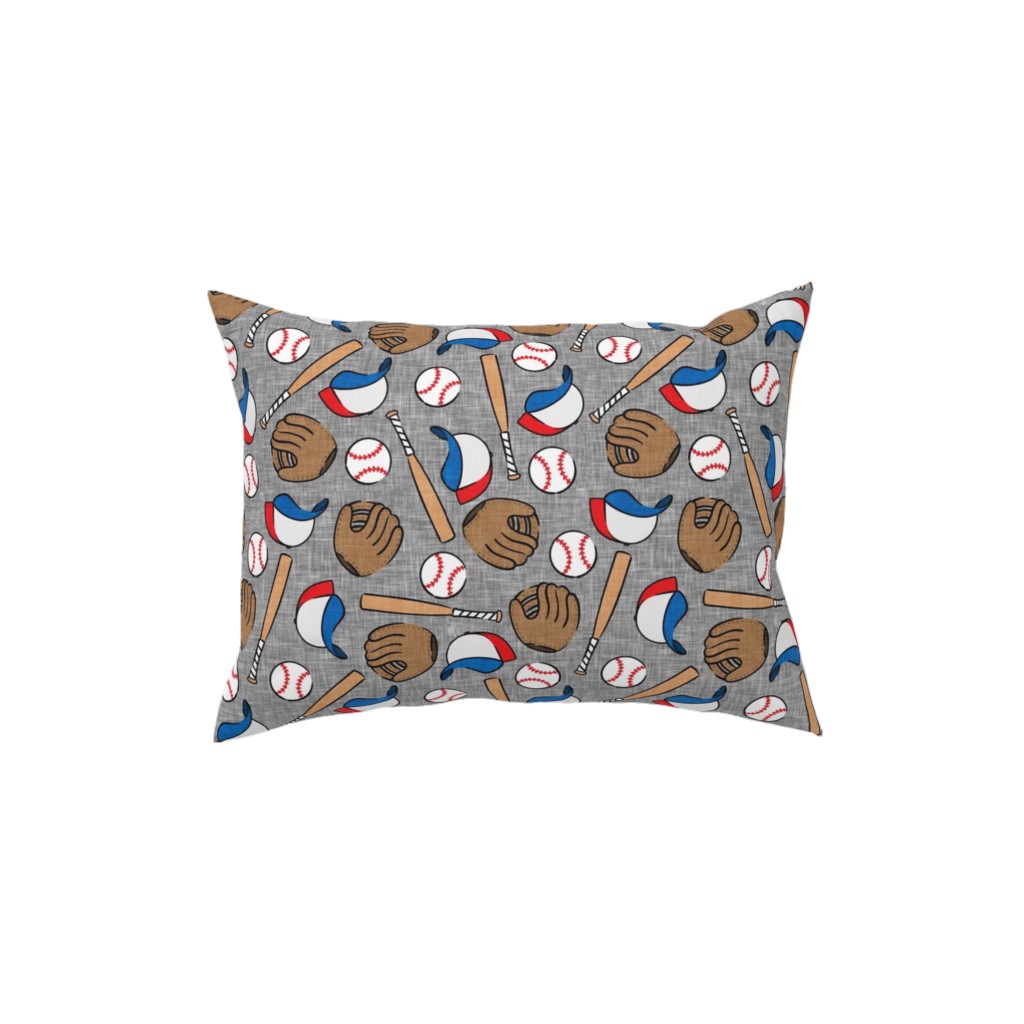 Baseball Bats Mits and Balls Pillow, Woven, White, 12x16, Double Sided, Multicolor, Cement
