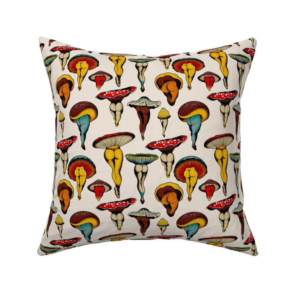 Sexy Mushrooms Pillow, Woven, White, 16x16, Double Sided, Multicolor