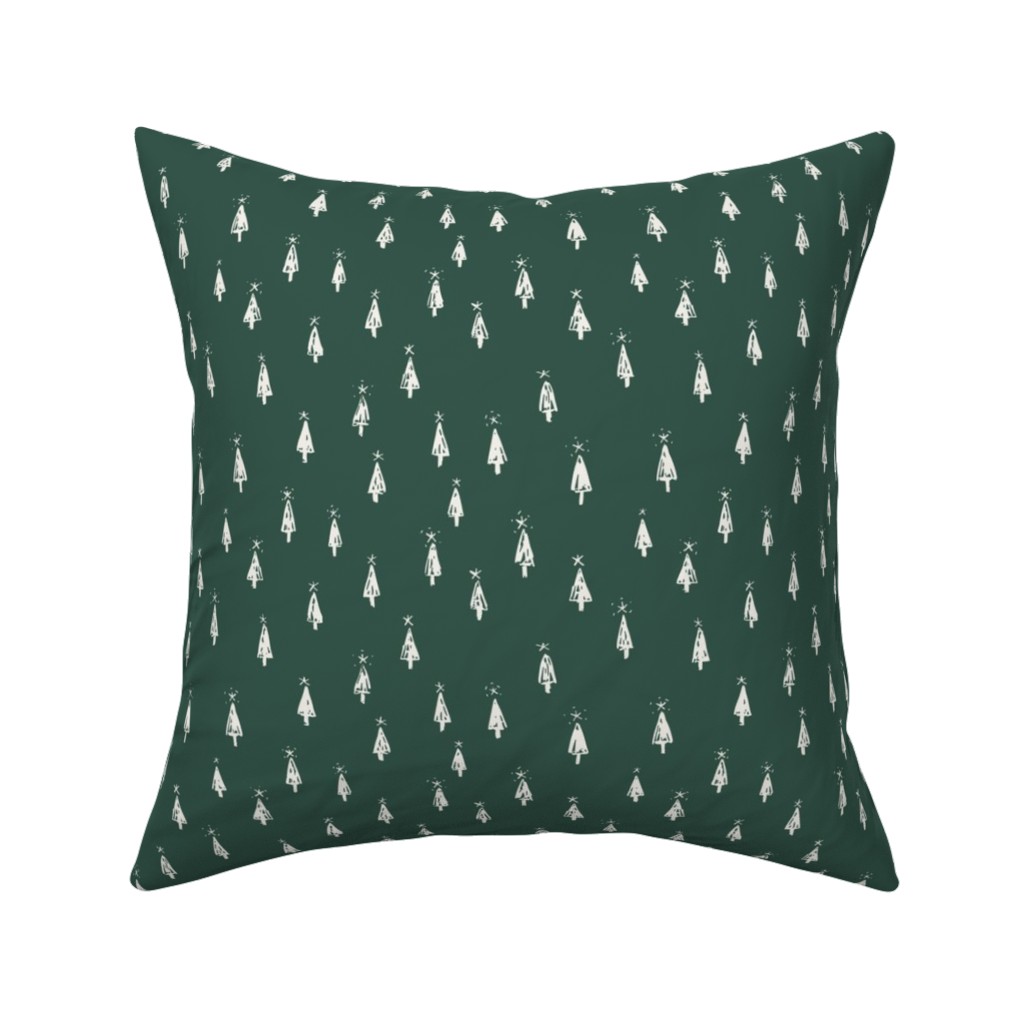 Christmas Trees on Pine Needle Pillow, Woven, White, 16x16, Double Sided, Green