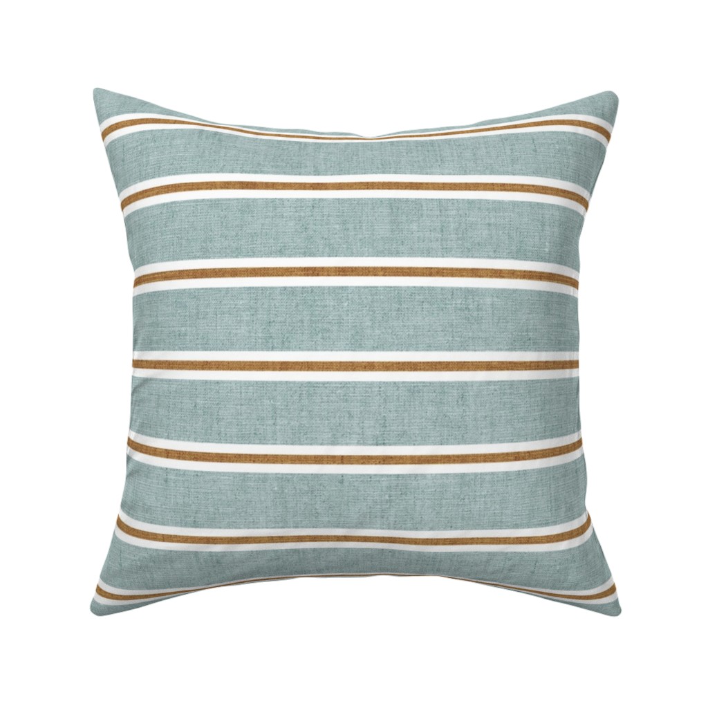 Stripes, Magnolia Flowers Coordinate - Rust on Blue Pillow, Woven, White, 16x16, Double Sided, Green