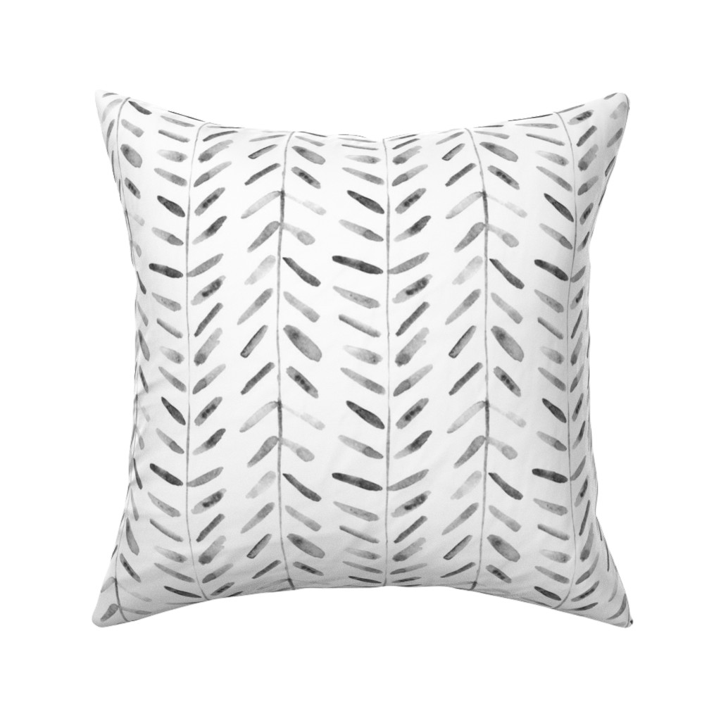 Noir Watercolor Abstract Geometrical Pattern for Modern Home Decor Bedding Nursery Painted Brush Strokes Herringbone Pillow, Woven, White, 16x16, Double Sided, White