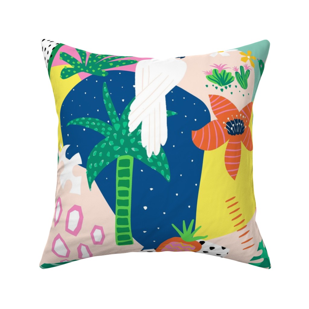 Tropical Birds Collage Pillow, Woven, White, 16x16, Double Sided, Multicolor