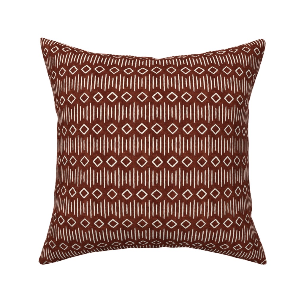 Diamond Fall Mud Cloth - Rust Pillow, Woven, White, 16x16, Double Sided, Red