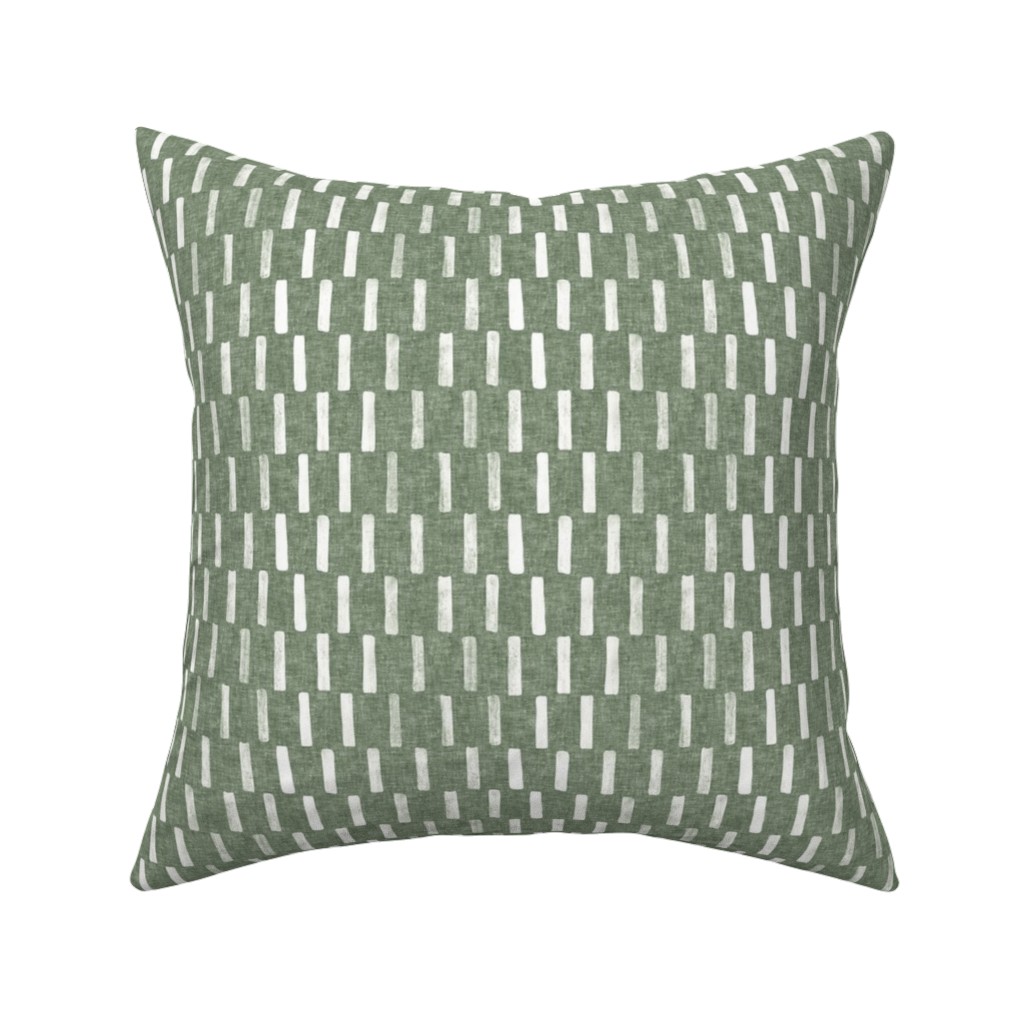 Block Print Dash - Sage Pillow, Woven, White, 16x16, Double Sided, Green