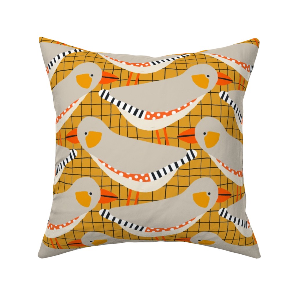 Zebra Finch - Gold Pillow, Woven, White, 16x16, Double Sided, Orange