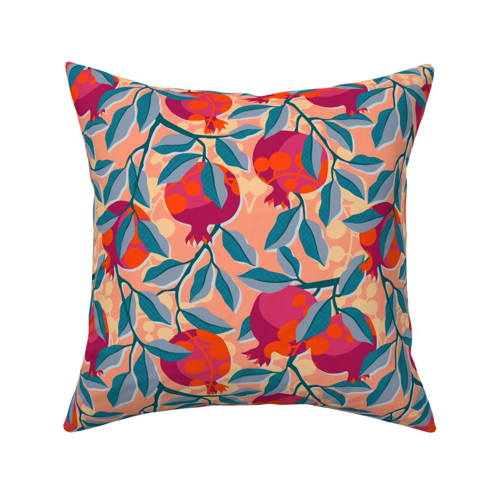 Retro Pomegranate- Pink and Blue Pillow, Woven, White, 16x16, Double Sided, Multicolor