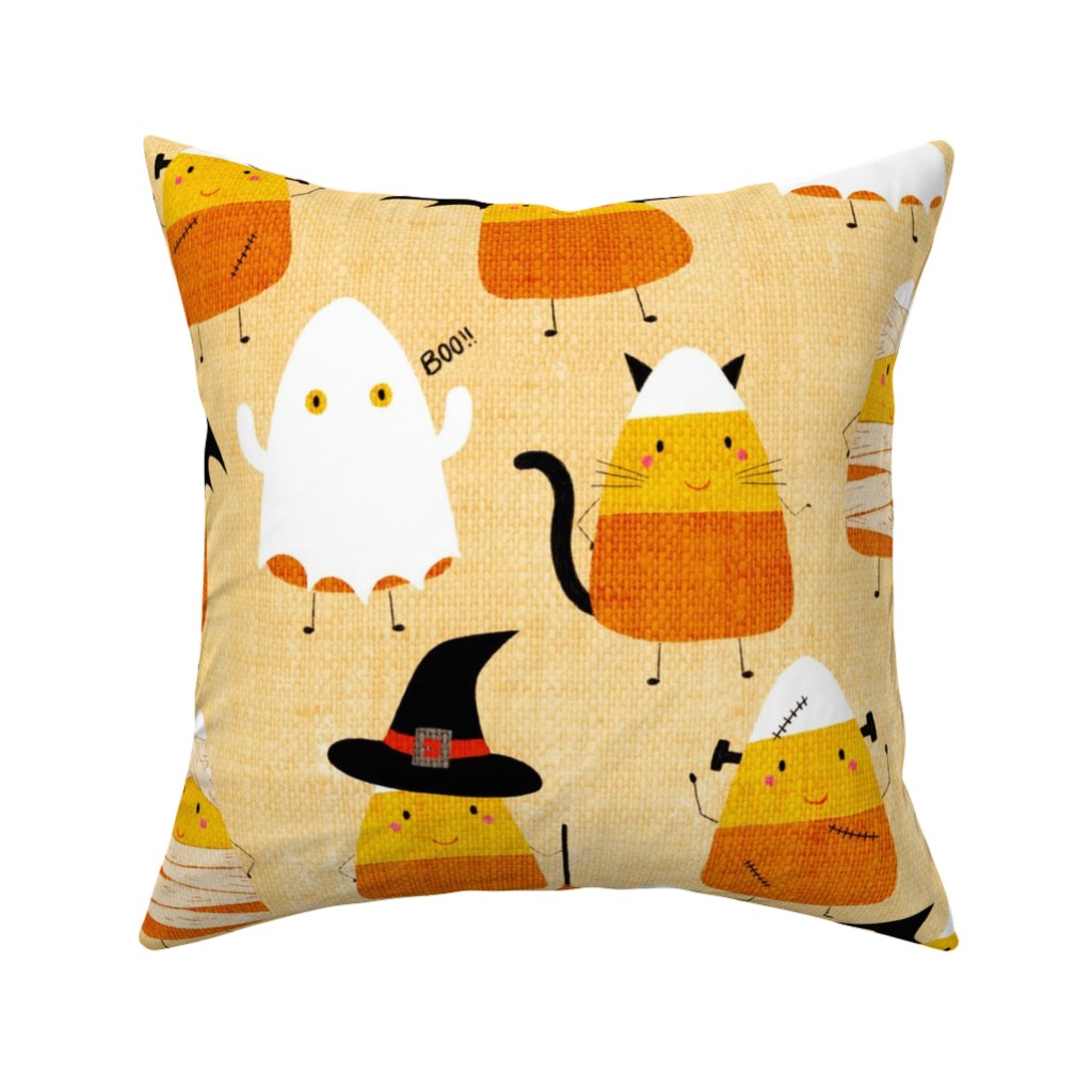 Candy Corn Characters - Multi Pillow, Woven, White, 16x16, Double Sided, Orange