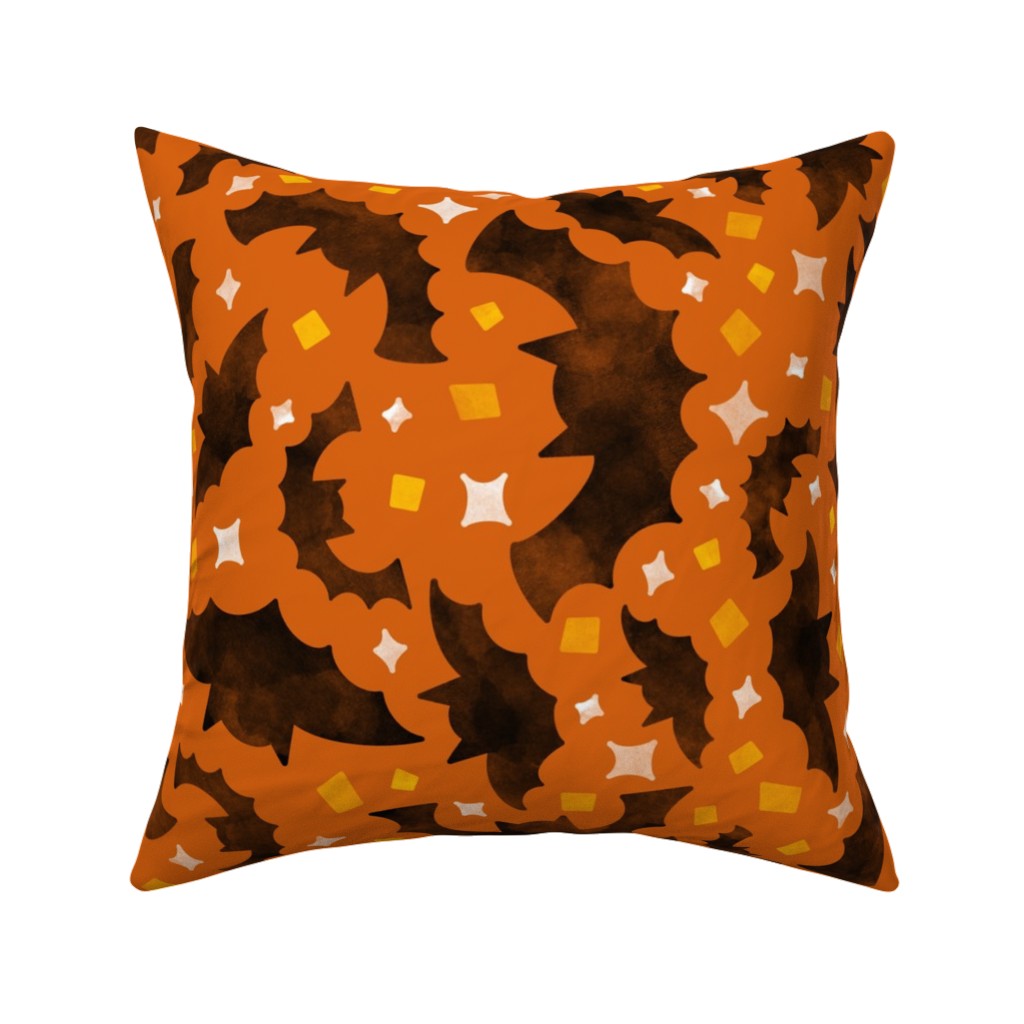 Bats & Sparkles Pillow, Woven, White, 16x16, Double Sided, Orange, Copper
