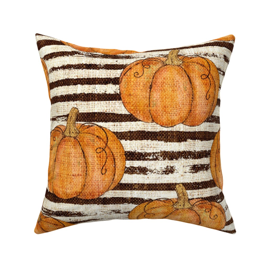 Painted Pumpkins on Distressed Stripes - Orange and Black Pillow, Woven, White, 16x16, Double Sided, Orange