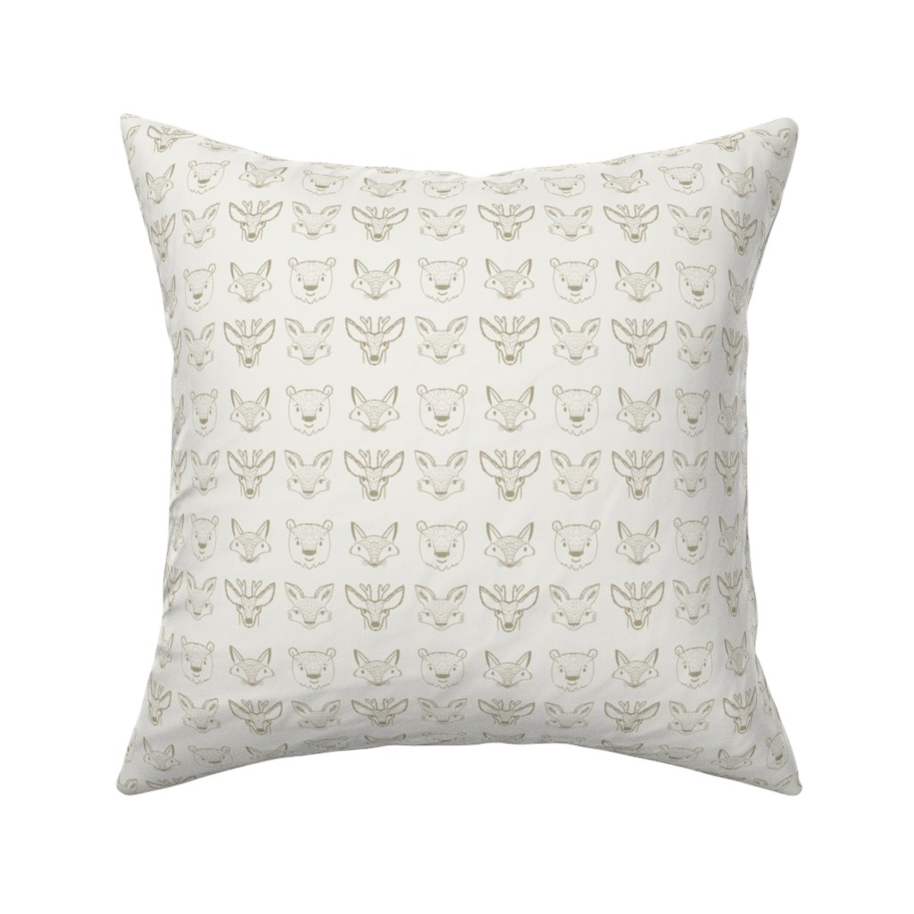 Forest Friends - Neutral Pillow, Woven, White, 16x16, Double Sided, Beige, Pearl