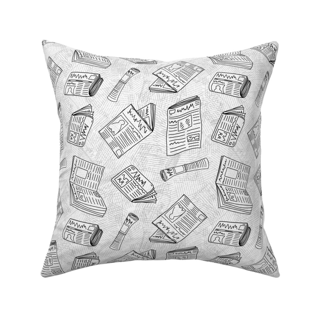 Newsprint Pillow, Woven, White, 16x16, Double Sided, White, Fog