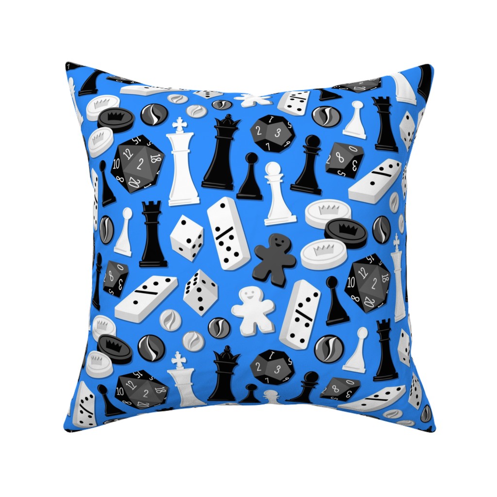 Game on Pillow, Woven, White, 16x16, Double Sided, Blue
