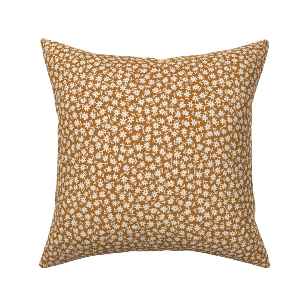 Ditsy Floral - Cream on Golden Mustard Brown Pillow, Woven, White, 16x16, Double Sided, Brown