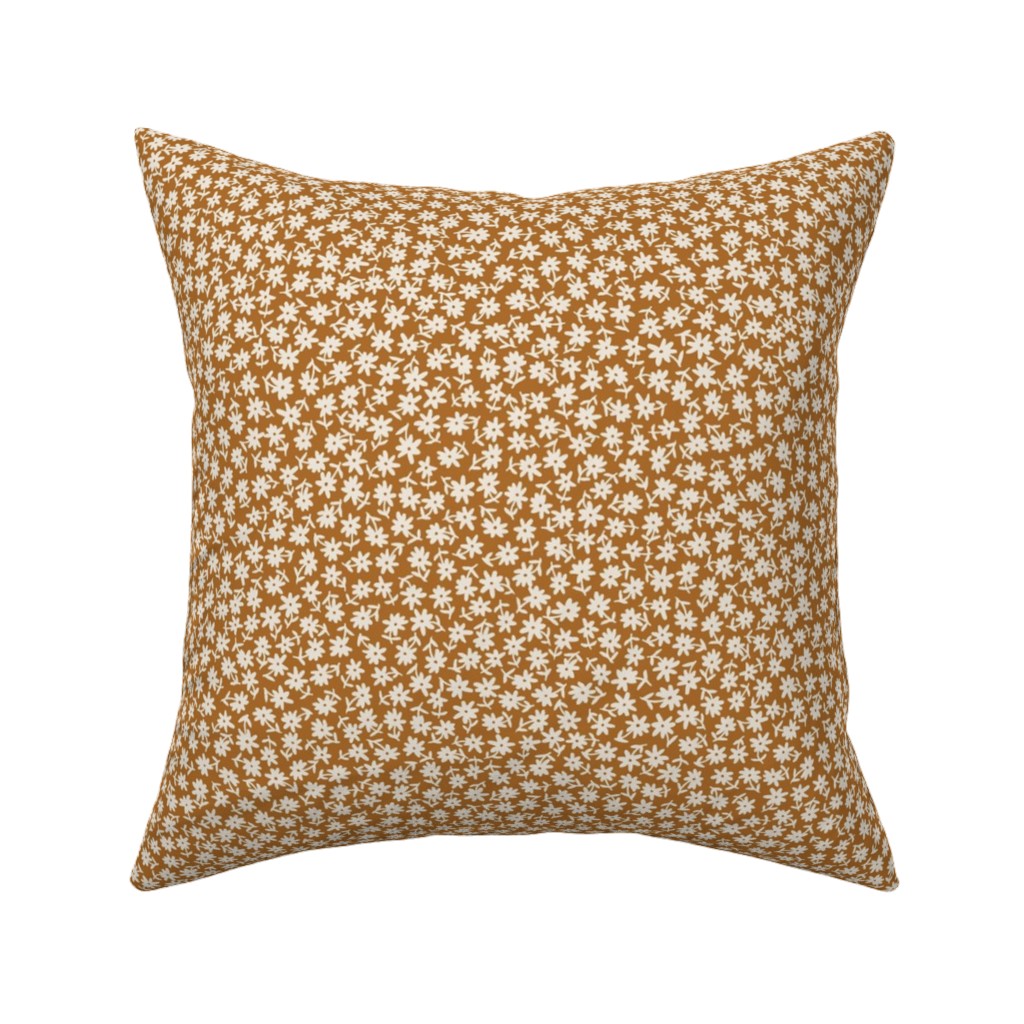 Ditsy Floral - Cream on Golden Mustard Brown Pillow, Woven, White, 16x16, Double Sided, Brown, Brown
